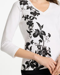 Chico's Discount Black Printed Cotton Stretch 3/4 Sleeve Tee