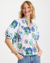 Chico's Sale Passport Blue Floral Paisley Eyelet Blouse