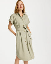 Chico's On Sale Seagrass Green Dolman Tie Hemp Denim Shirtdress