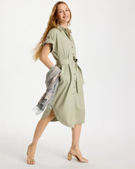 Chico's On Sale Seagrass Green Dolman Tie Hemp Denim Shirtdress