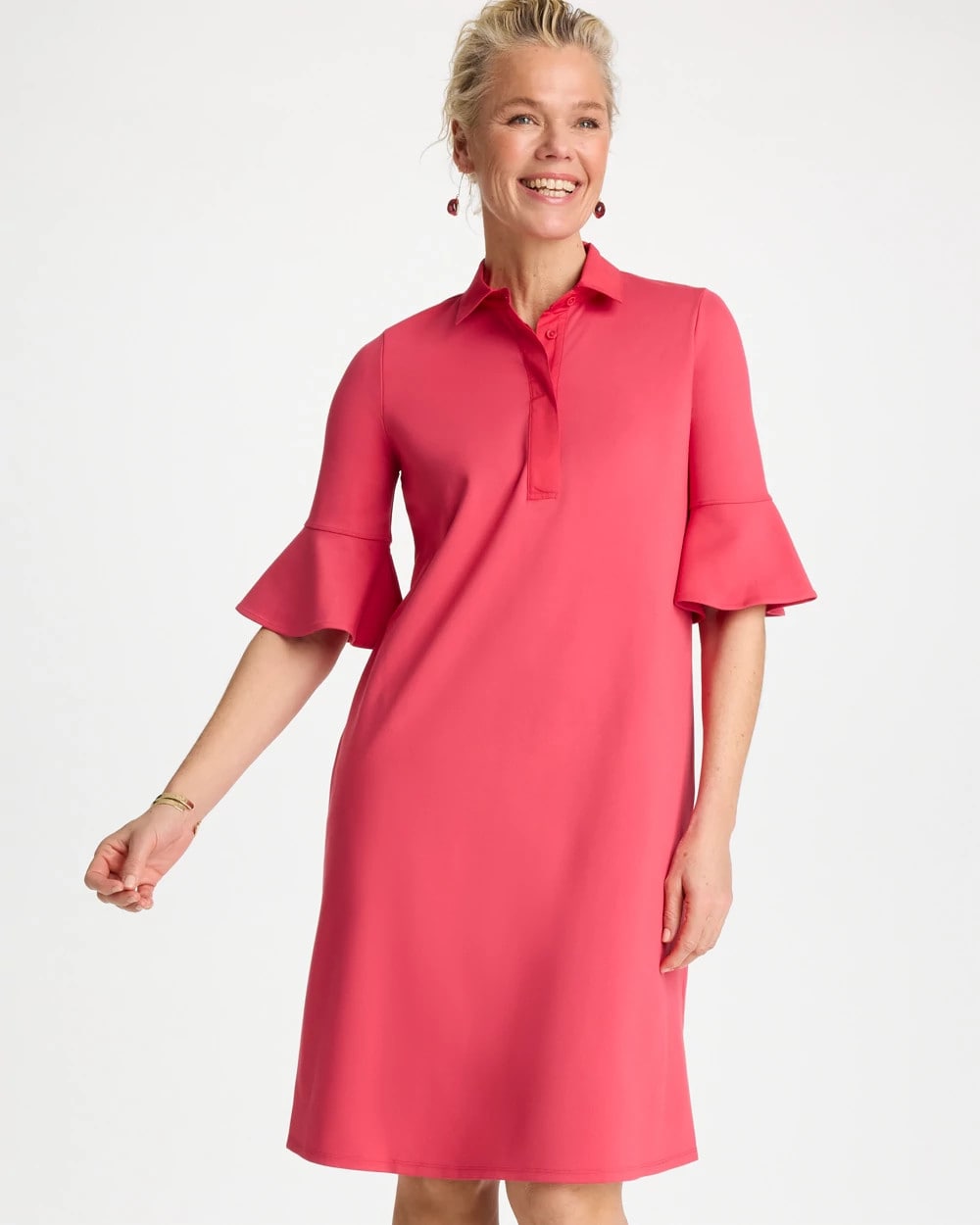 Chico's Online Hot Honeysuckle Knit Flounce Sleeve Dress