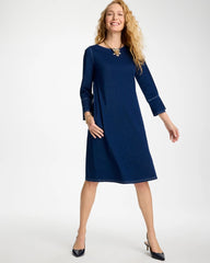 Chico's Outlet Indigo Bell Sleeve Knit Denim Dress