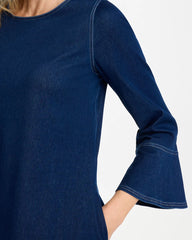Chico's Outlet Indigo Bell Sleeve Knit Denim Dress
