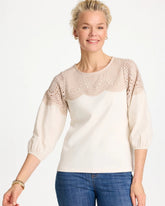 Chico's On Sale Ecru Lace Crochet Sleeve Tee