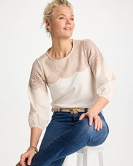 Chico's On Sale Ecru Lace Crochet Sleeve Tee