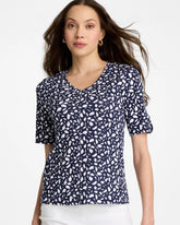 Chico's On Sale Passport Blue Printed Pima V-Neck Tee