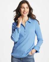 Chico's Online Tidal Blue Knit Woven Mix Rib Henley