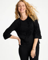 Chico's Discount Black Soutache Elbow Sleeve Tee