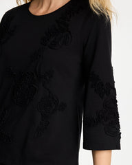 Chico's Discount Black Soutache Elbow Sleeve Tee