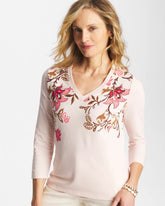 Chico's Outlet Siesta Rose Stretch-Cotton 3/4 Sleeve Perfect Tee