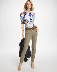 Chico's For Sale Passport Blue Geo Blur Ruched Sleeve Tee