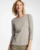 Chico's Online Lichen Striped Ribbed Button Crewneck Tee