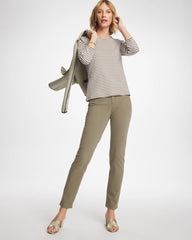 Chico's Online Lichen Striped Ribbed Button Crewneck Tee