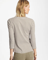 Chico's Online Lichen Striped Ribbed Button Crewneck Tee