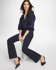 Chico's On Sale Passport Blue Poplin Billow Sleeve Blouse