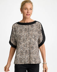 Chico's Online Cattail Brown Printed Jersey & Satin Dolman Tee