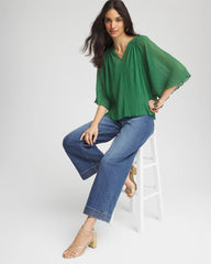 Chico's Sale Jardin Green Textured Pleated Chiffon Blouse