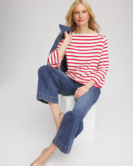 Chico's Sale Love Letter Red Bateau Neck Stripe Top