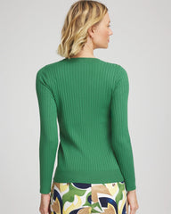 Chico's Discount Jardin Green Ribbed Button Henley Sweater
