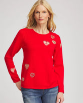 Chico's Outlet Love Letter Red V-Day Embroidered Heart Pullover