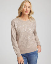 Chico's Outlet Smokey Taupe Floral Sequined Pullover