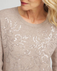 Chico's Outlet Smokey Taupe Floral Sequined Pullover