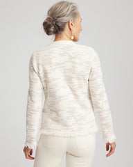 Chico's For Sale English Cream Fringe Textured V-Neck Cardigan