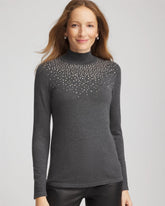 Chico's Discount Graphite Gray Ella Rhinestone Mockneck Sweater