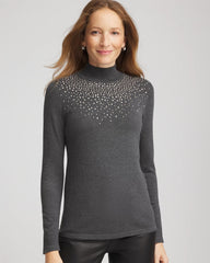 Chico's Discount Graphite Gray Ella Rhinestone Mockneck Sweater