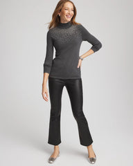 Chico's Discount Graphite Gray Ella Rhinestone Mockneck Sweater