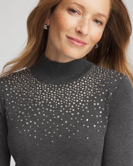 Chico's Discount Graphite Gray Ella Rhinestone Mockneck Sweater