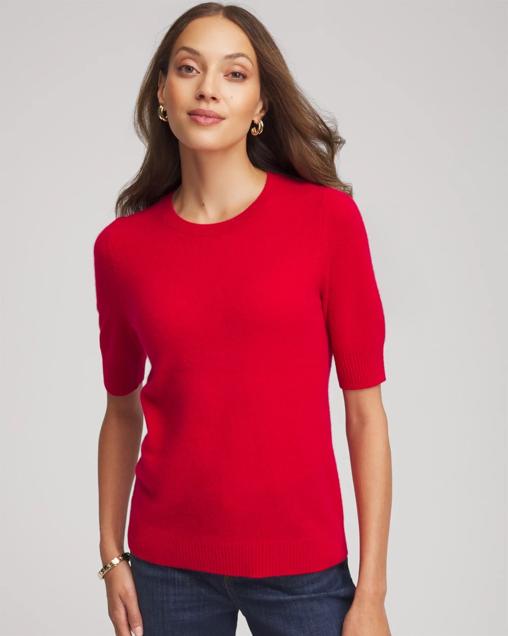 Chico's Discount Red Crewneck Cashmere Pullover Sweater