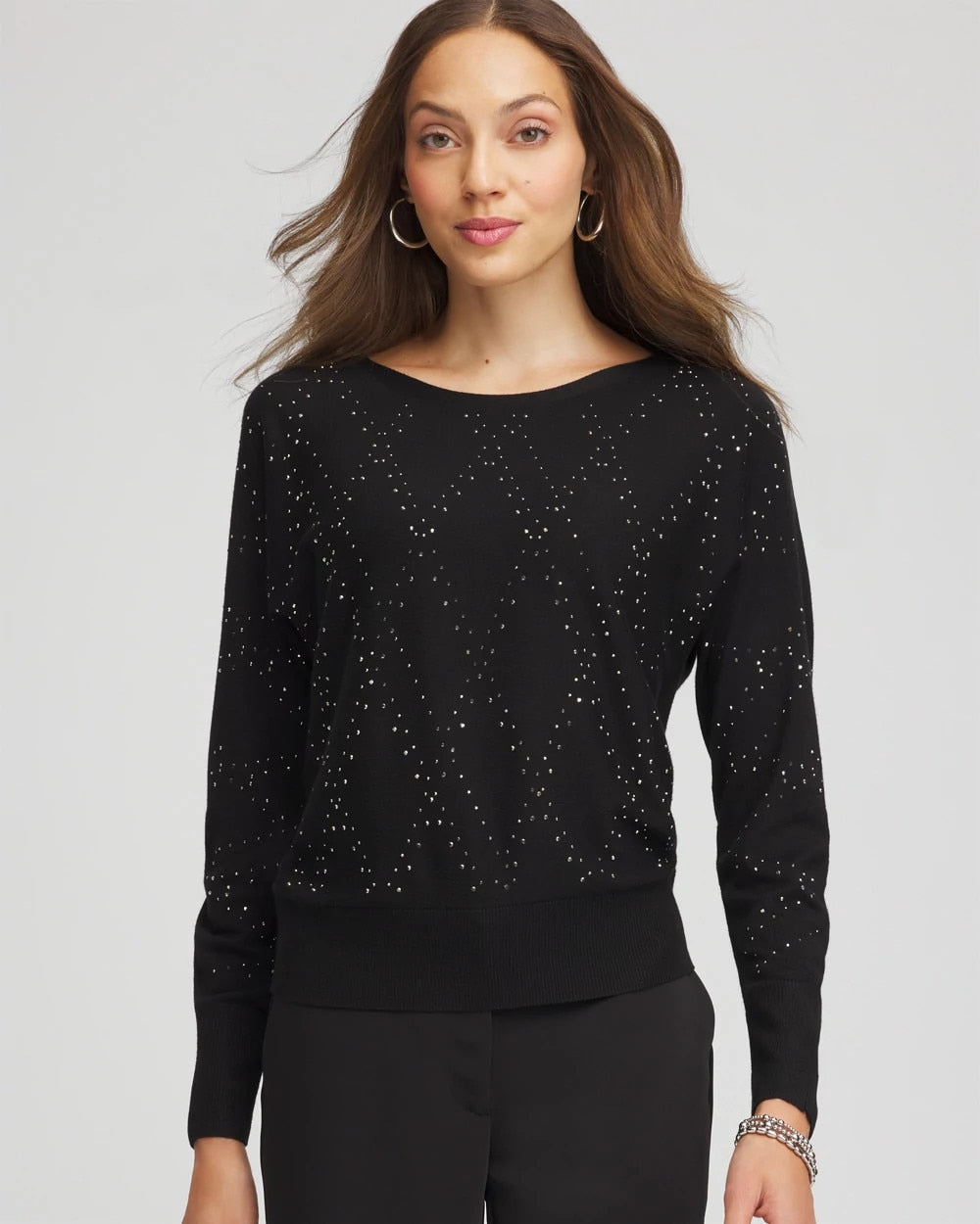 Chico's On Sale Black Ella Embellished Dolman Pullover Sweater