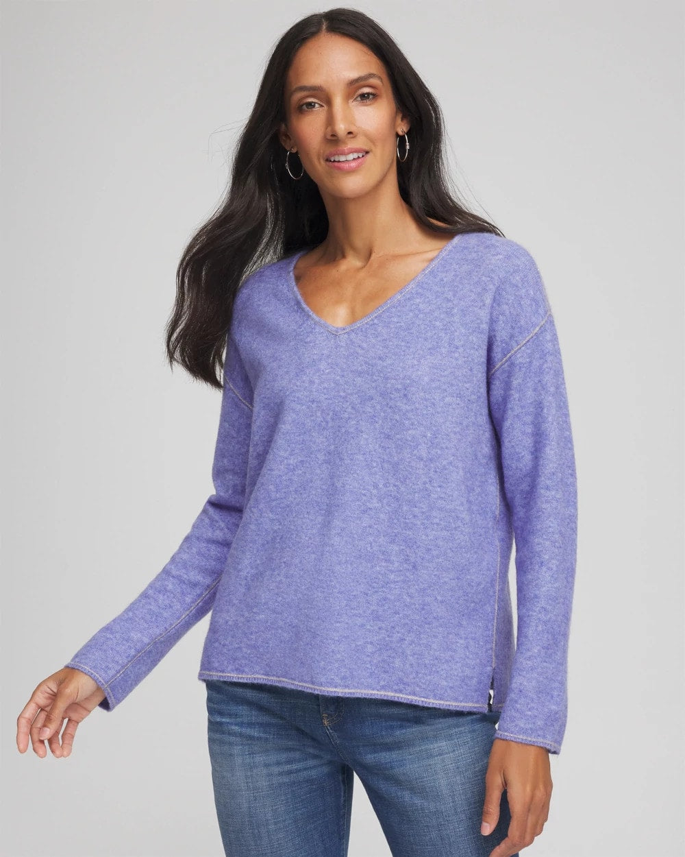 Chico's On Sale Vibrant Iris Contrast Stitch Detail Pullover