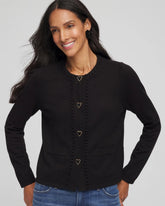 Chico's Discount Black V-Day Embroidered Crewneck Cardigan