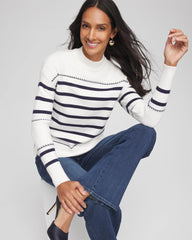Chico's Sale Ecru Striped Relaxed Mockneck Pullover
