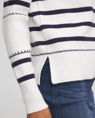 Chico's Sale Ecru Striped Relaxed Mockneck Pullover