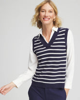 Chico's Outlet Passport Blue Striped V-Neck 2 in 1 Sweater Vest