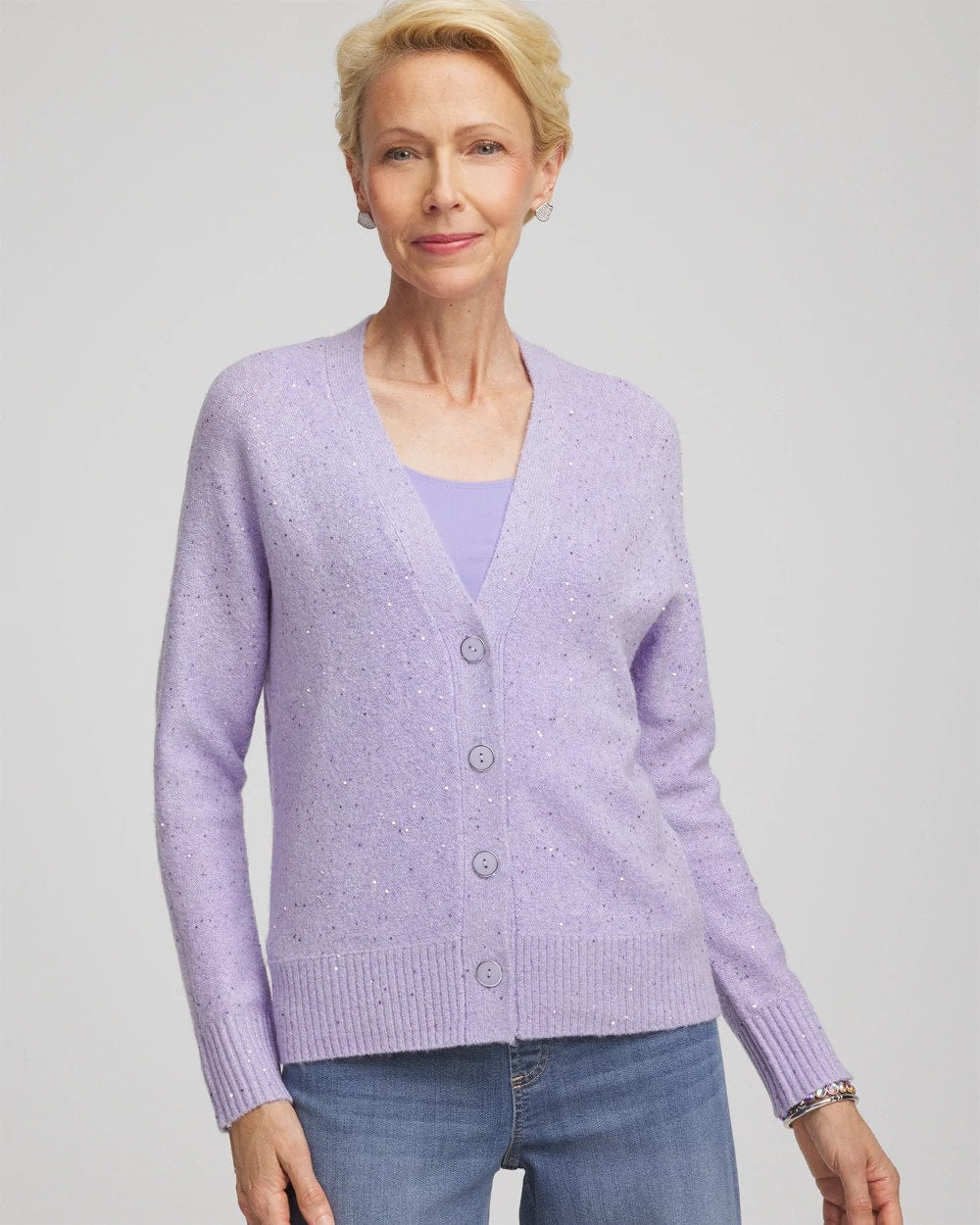 Chico's For Sale Lilac Mist Shine Boyfriend Cardigan