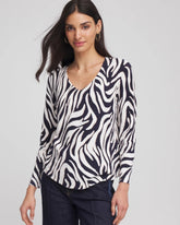 Chico's Sale Passport Blue Ella Zebra V-Neck Pullover Sweater