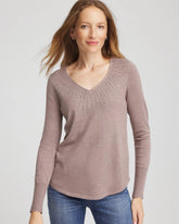 Chico's Online Taupe Heather Ella Embellished V-Neck Sweater