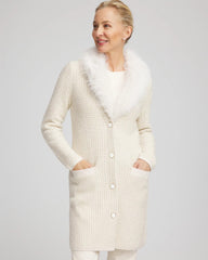 Chico's Sale English Cream Fur Trim Cardigan
