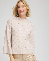 Chico's Sale Birch Bark Heather Sequined Cable Knit Sweater