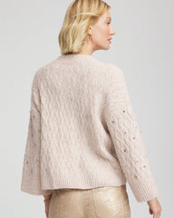 Chico's Sale Birch Bark Heather Sequined Cable Knit Sweater