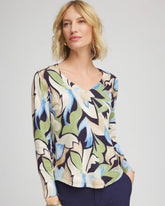 Chico's On Sale Passport Blue Ella Bloom V-Neck Pullover Sweater
