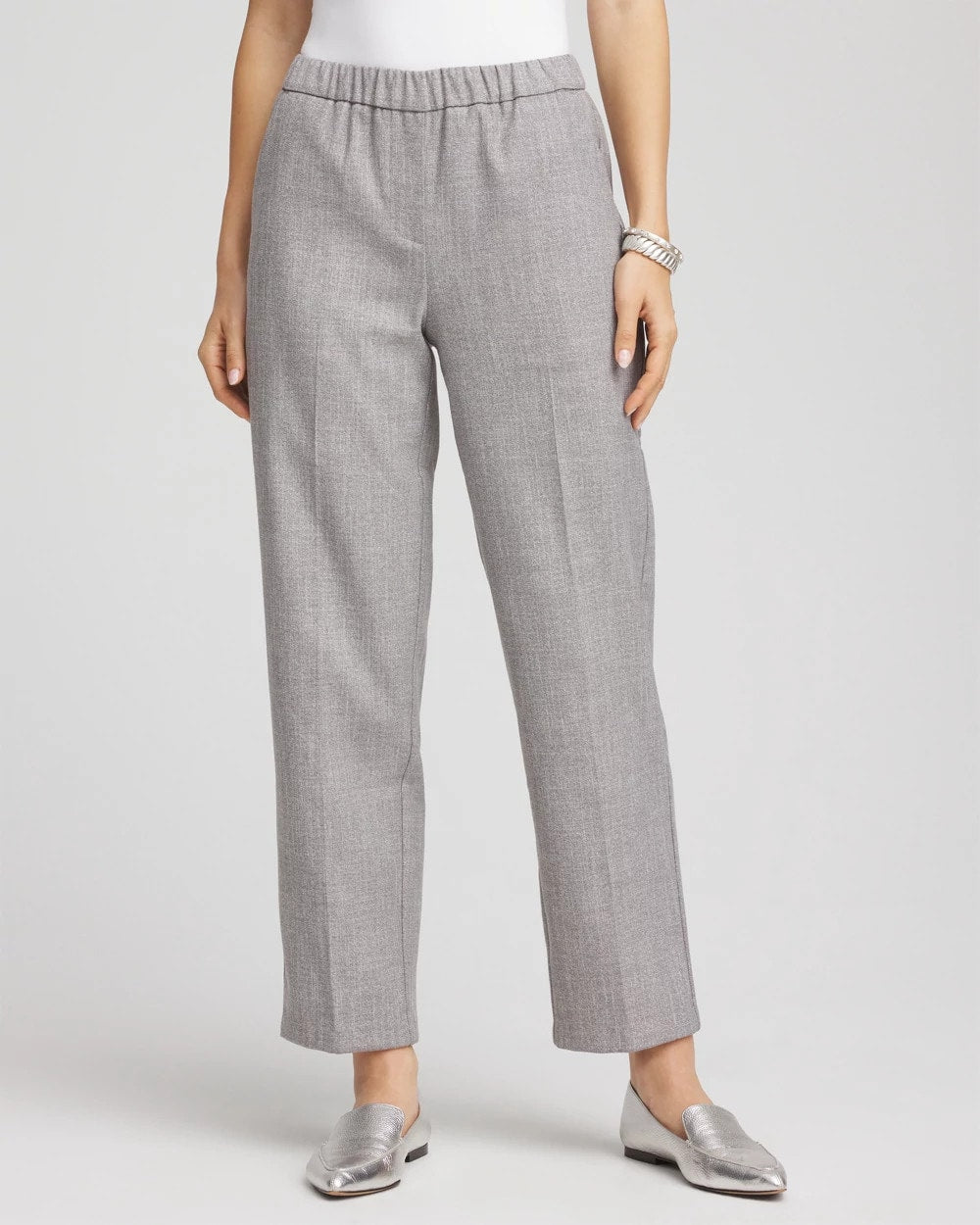 Chico's Sale Silver Shimmer Straight Tapered Ankle Pants