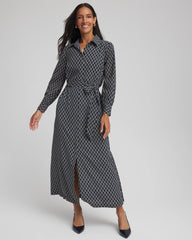 Chico's On Sale Passport Blue Chain Print Maxi Shirtdress