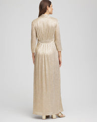 Chico's Online Gold Metallic Knit Pleated Maxi Dress