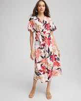 Chico's Sale Multi Tonal Floral Ruffle-Sleeved Midi Dress