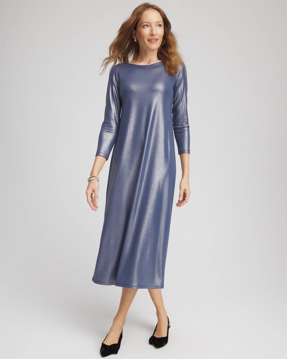 Chico's Sale Indigo Sky Foiled Jersey Knit Maxi Dress